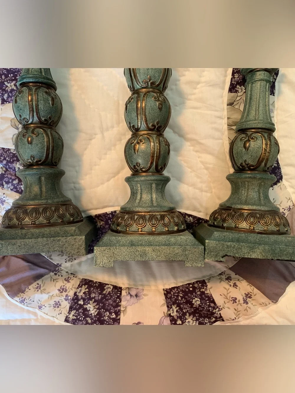 Vintage-Style Teal & Bronze Decorative Candlestick Set of 3